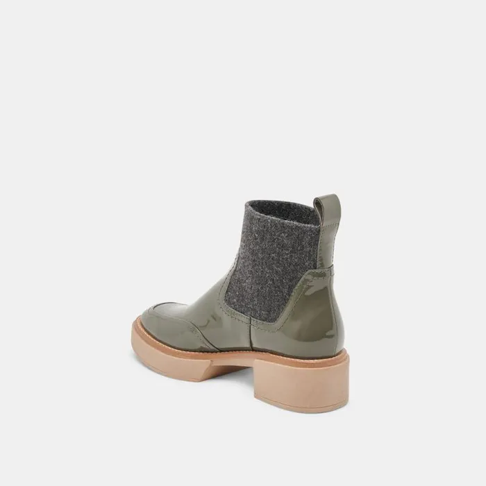 Dolce Vita Saline H2O Wide Booties Dark Olive Crinkle Patent Women Boots and Booties