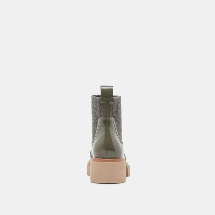 Dolce Vita Saline H2O Wide Booties Dark Olive Crinkle Patent Women Boots and Booties