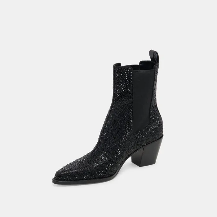 Dolce Vita Shadie Crystal Booties Black Metallic Crystal Women Boots and Booties