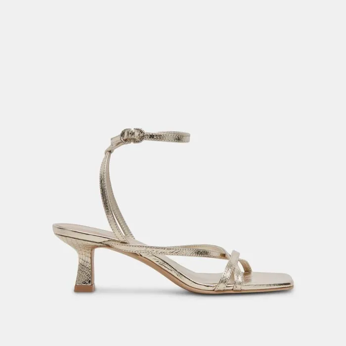 Dolce Vita Zamal Heels Light Gold Crinkle Patent Women Heels