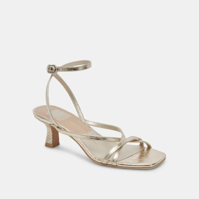 Dolce Vita Zamal Heels Light Gold Crinkle Patent Women Heels