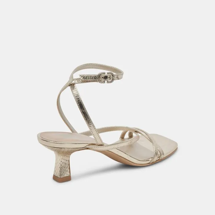Dolce Vita Zamal Heels Light Gold Crinkle Patent Women Heels