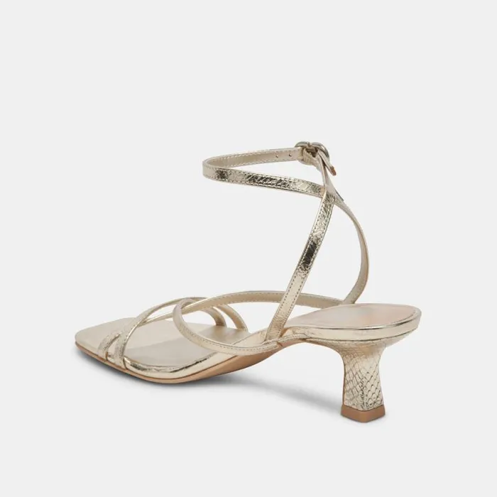 Dolce Vita Zamal Heels Light Gold Crinkle Patent Women Heels