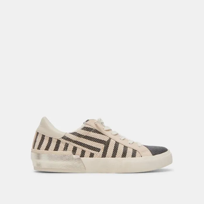 Dolce Vita Zina Patch Sneakers Black Beige Raffia Women Sneakers