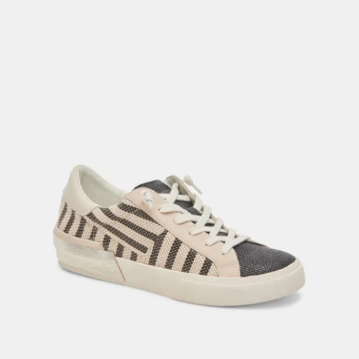 Dolce Vita Zina Patch Sneakers Black Beige Raffia Women Sneakers