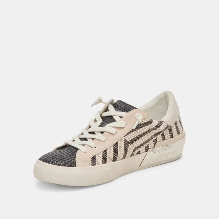 Dolce Vita Zina Patch Sneakers Black Beige Raffia Women Sneakers