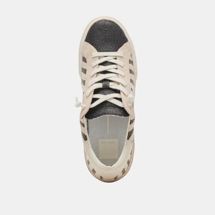 Dolce Vita Zina Patch Sneakers Black Beige Raffia Women Sneakers