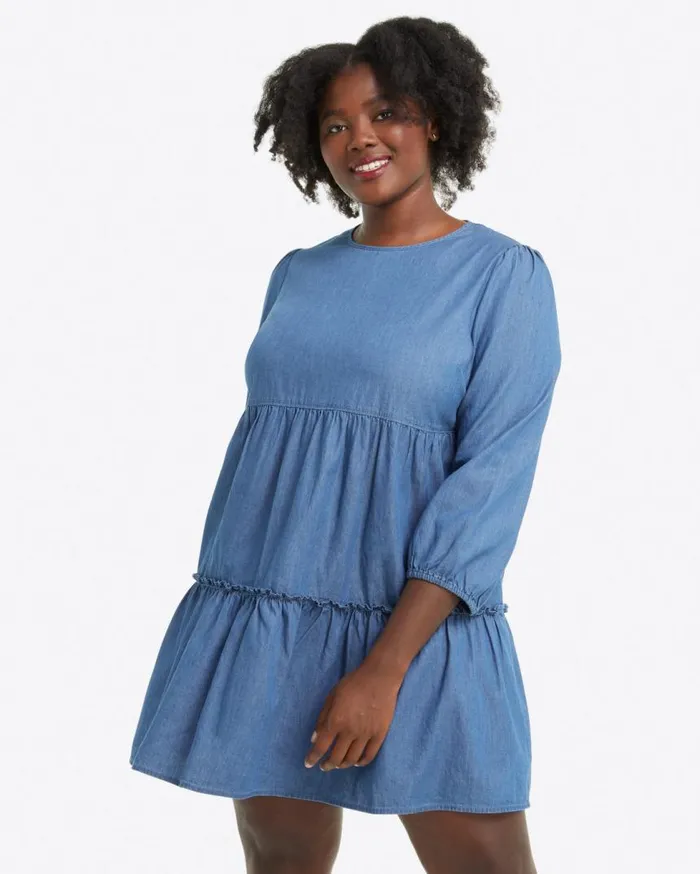 Draper James Extended Sizes Women Tiered Trapeze Dress In Chambray