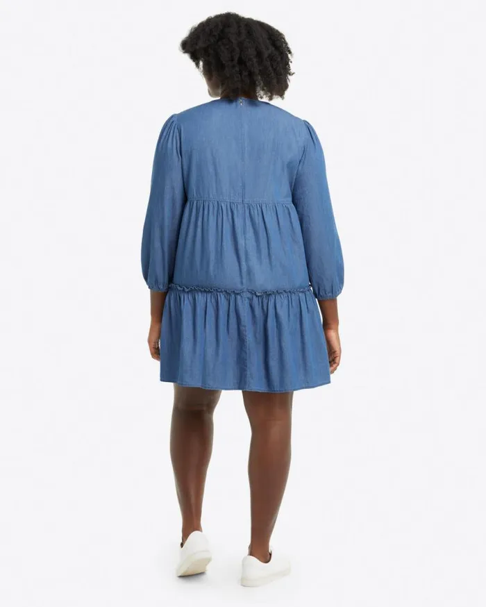Draper James Extended Sizes Women Tiered Trapeze Dress In Chambray
