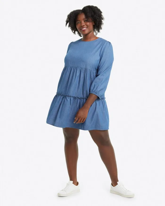 Draper James Extended Sizes Women Tiered Trapeze Dress In Chambray