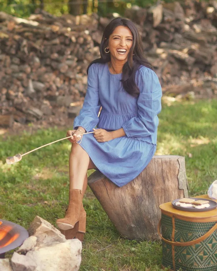 Draper James Extended Sizes Women Tiered Trapeze Dress In Chambray