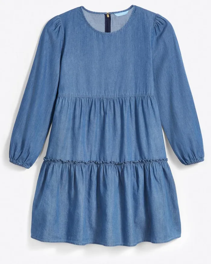 Draper James Extended Sizes Women Tiered Trapeze Dress In Chambray