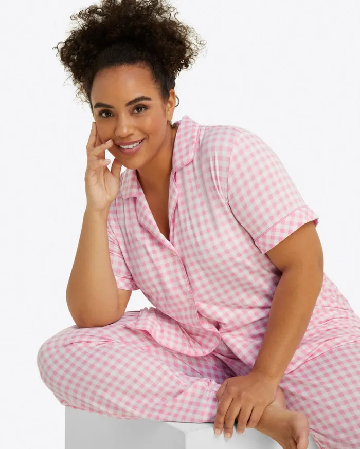 Draper James Lounge and Pajamas Women Linda PJ Set In Light Pink Gingham