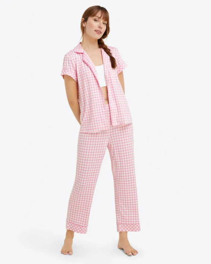 Draper James Lounge and Pajamas Women Linda PJ Set In Light Pink Gingham