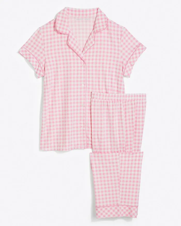 Draper James Lounge and Pajamas Women Linda PJ Set In Light Pink Gingham