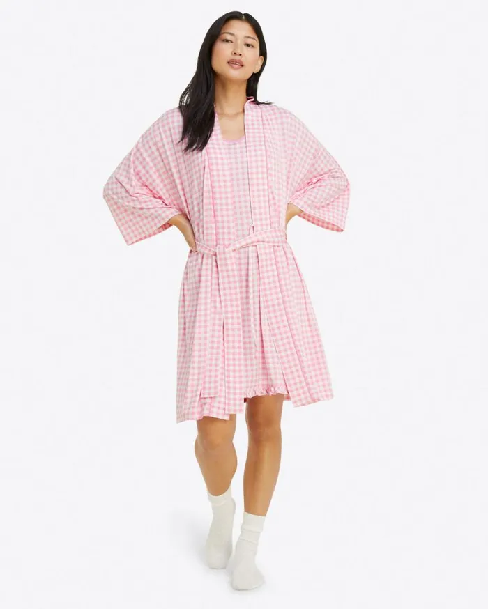Draper James Lounge and Pajamas Women Louise Robe In Light Pink Gingham