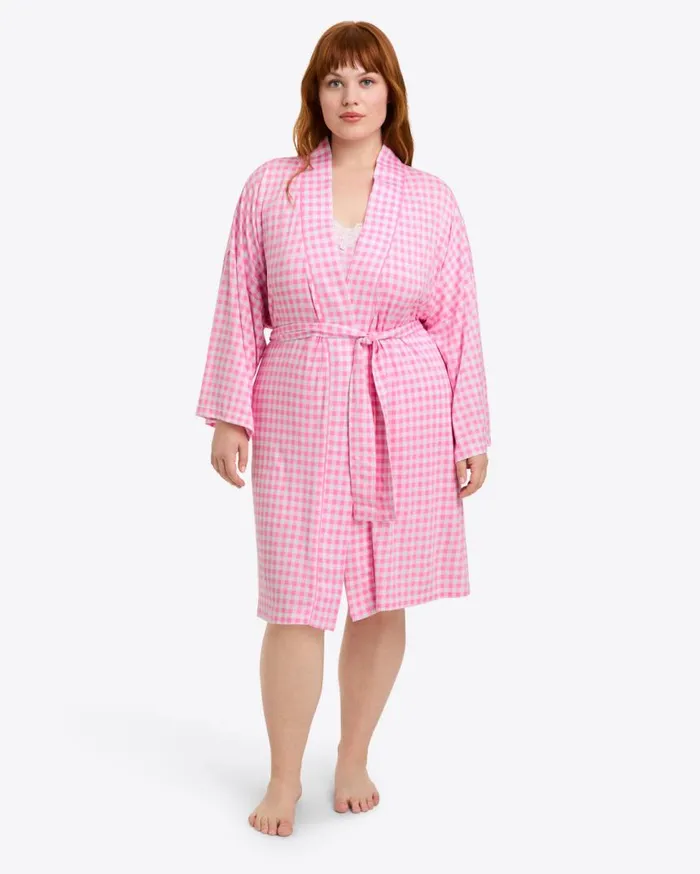 Draper James Lounge and Pajamas Women Louise Robe In Light Pink Gingham