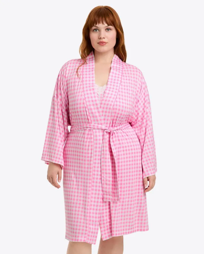 Draper James Lounge and Pajamas Women Louise Robe In Light Pink Gingham