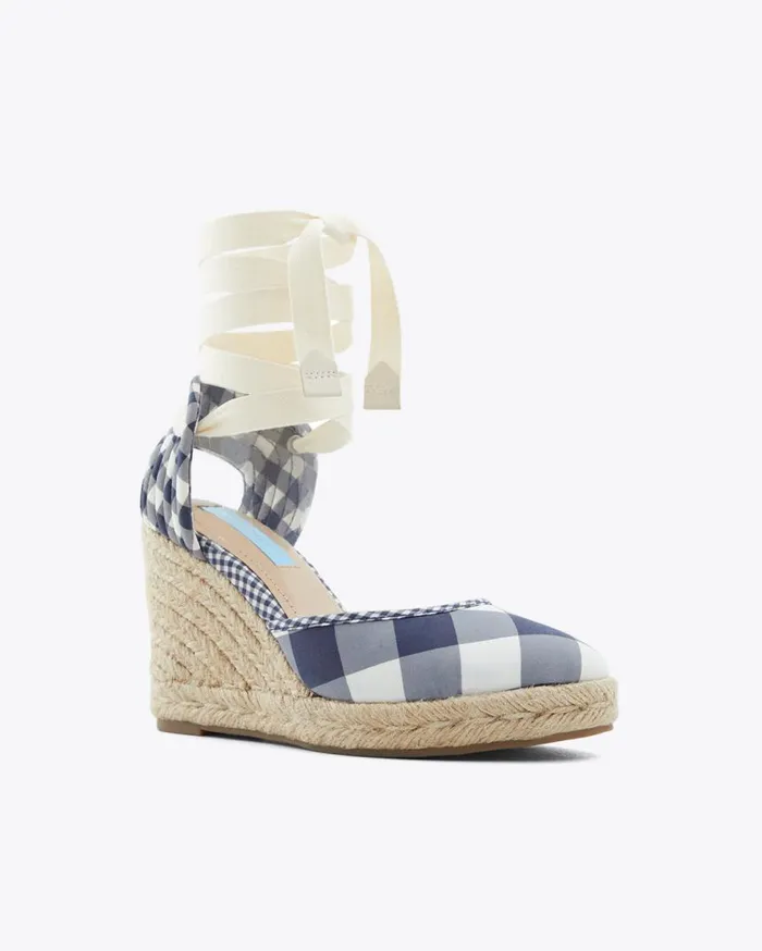Draper James Shoes Women Olivia Espadrille Wedges In Navy Gingham