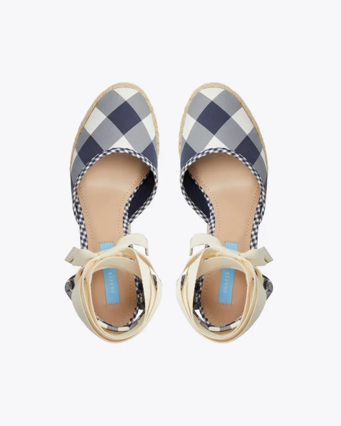 Draper James Shoes Women Olivia Espadrille Wedges In Navy Gingham