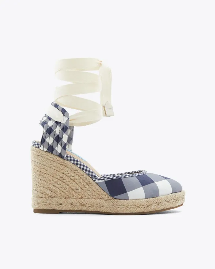Draper James Shoes Women Olivia Espadrille Wedges In Navy Gingham