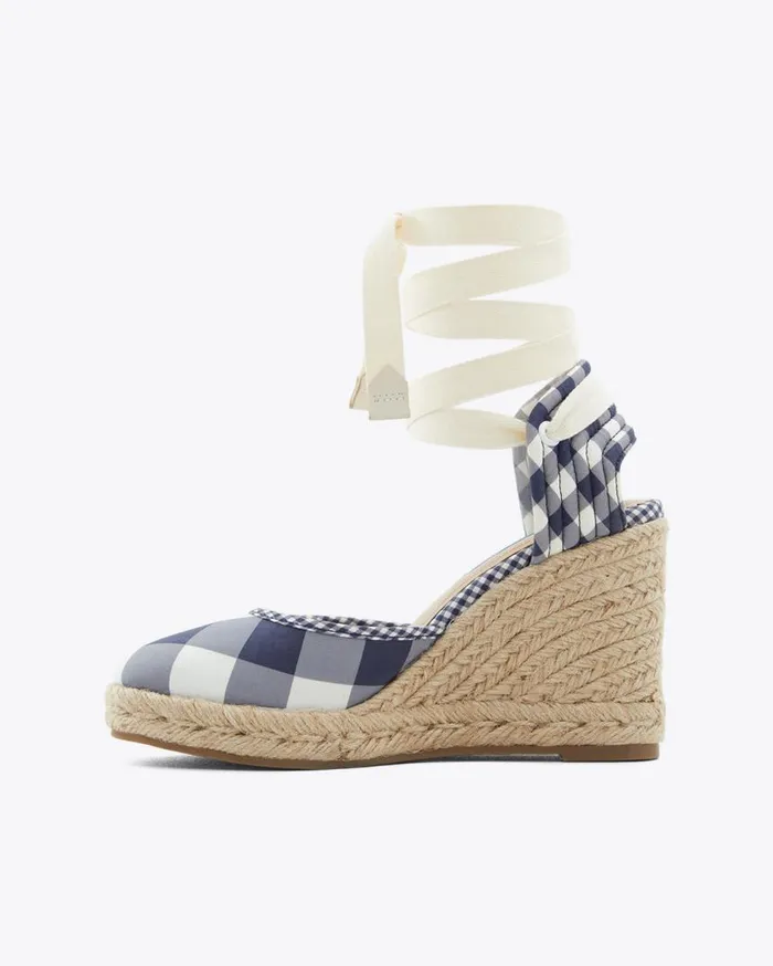 Draper James Shoes Women Olivia Espadrille Wedges In Navy Gingham
