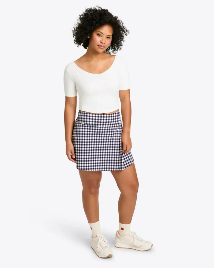 Draper James Sport Women Side Slit Skort In Navy Gingham