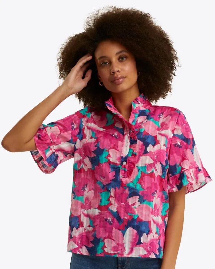 Draper James Tops Women Christina Ruffle Top In Shadow Stripe