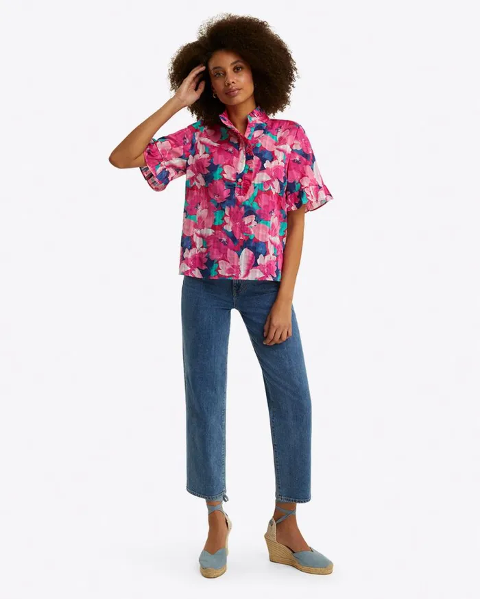 Draper James Tops Women Christina Ruffle Top In Shadow Stripe