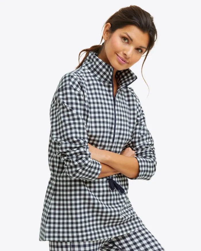 Draper James Tops Women Cinch Waist QuarterZip In Navy Gingham