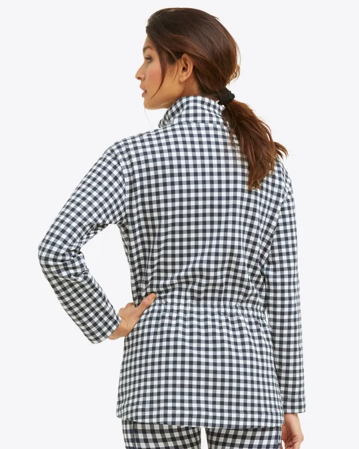 Draper James Tops Women Cinch Waist QuarterZip In Navy Gingham