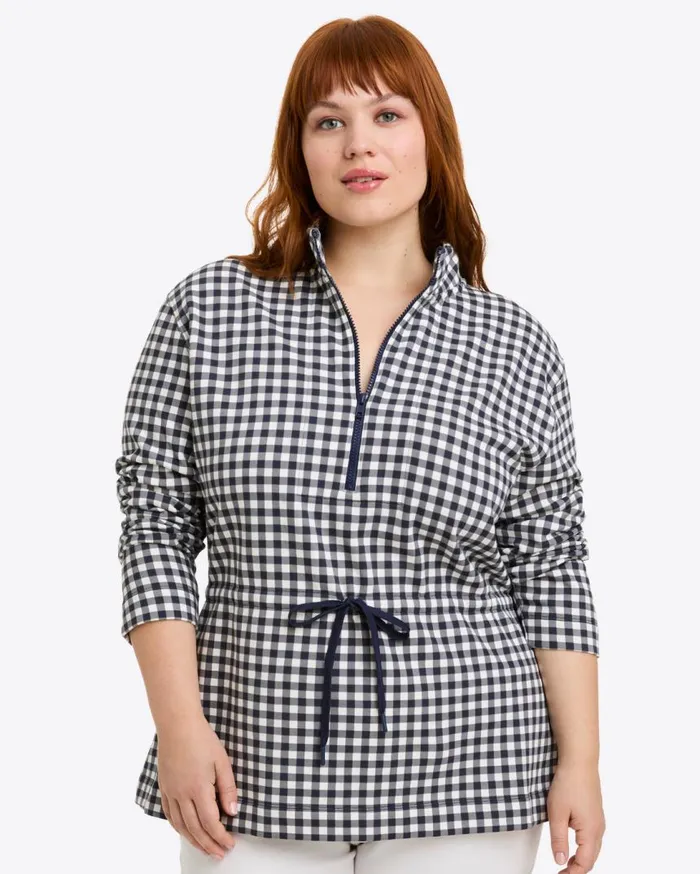 Draper James Tops Women Cinch Waist QuarterZip In Navy Gingham