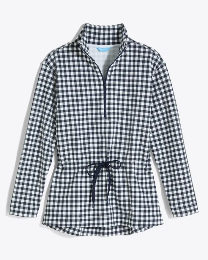 Draper James Tops Women Cinch Waist QuarterZip In Navy Gingham