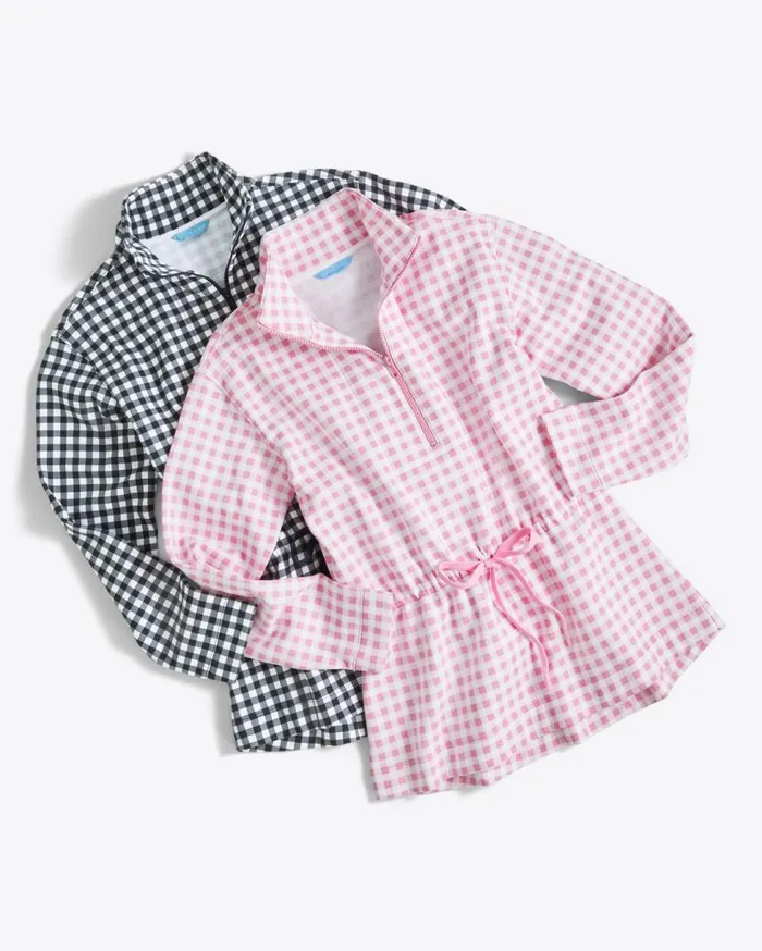Draper James Tops Women Cinch Waist QuarterZip In Navy Gingham