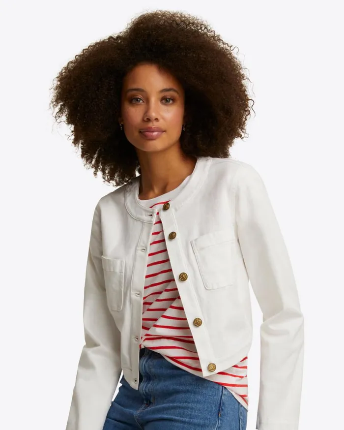 Draper James Tops Women Collarless Jacket In White Denim