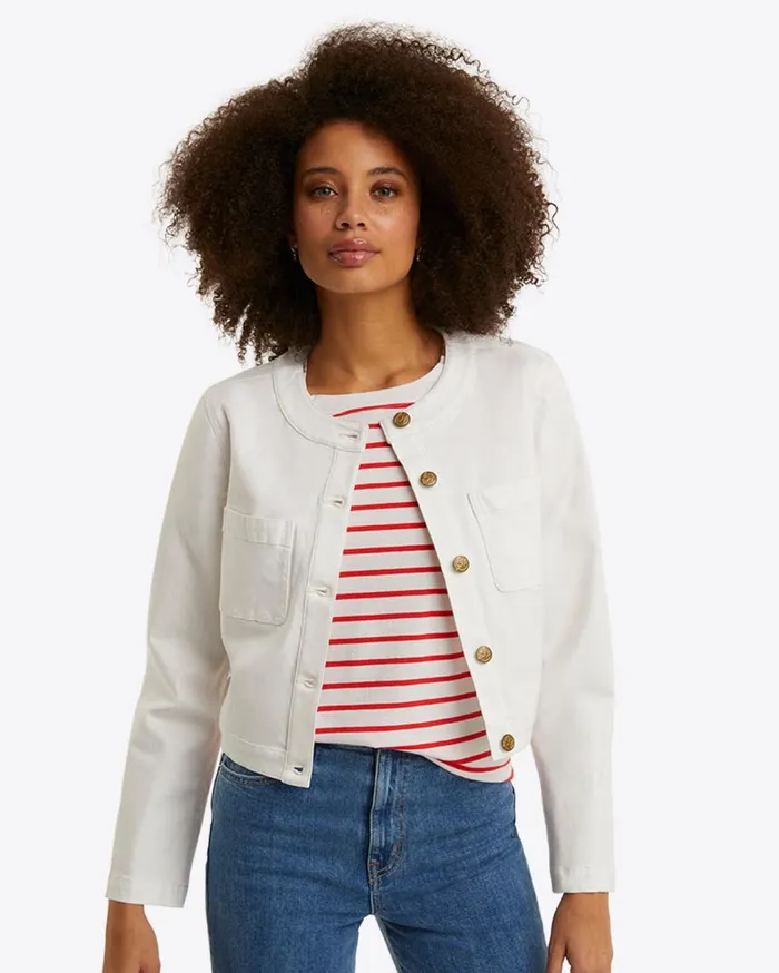 Draper James Tops Women Collarless Jacket In White Denim