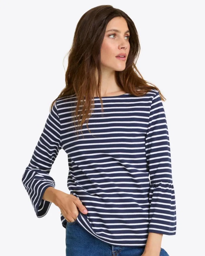 Draper James Tops Women Corey Bell Sleeve Top In Navy Mariner Stripe