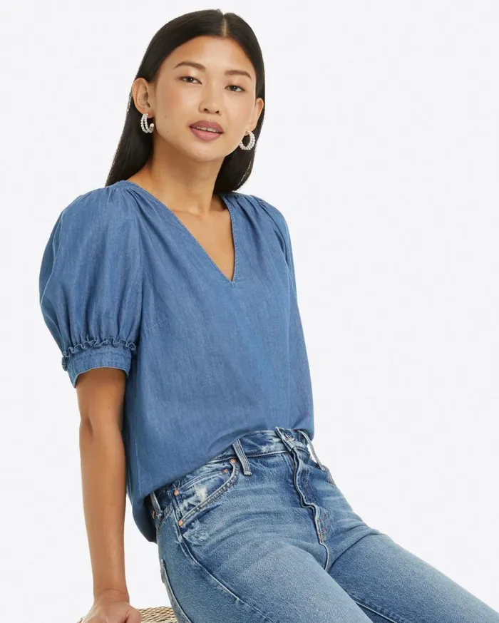 Draper James Tops Women Heidi VNeck Top In Chambray