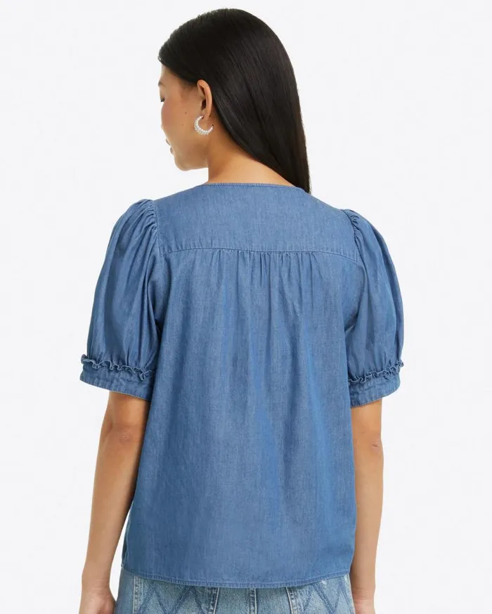 Draper James Tops Women Heidi VNeck Top In Chambray