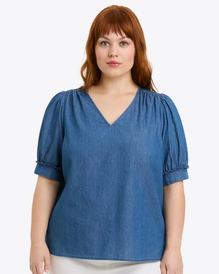 Draper James Tops Women Heidi VNeck Top In Chambray