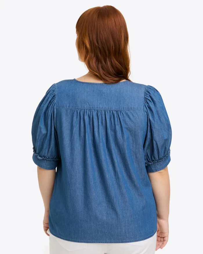Draper James Tops Women Heidi VNeck Top In Chambray