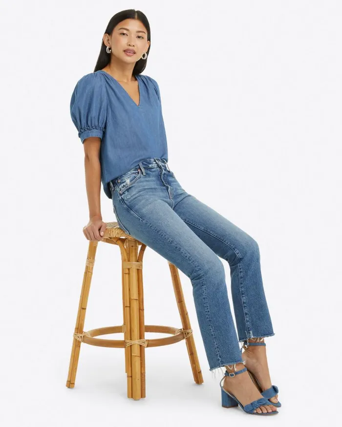 Draper James Tops Women Heidi VNeck Top In Chambray