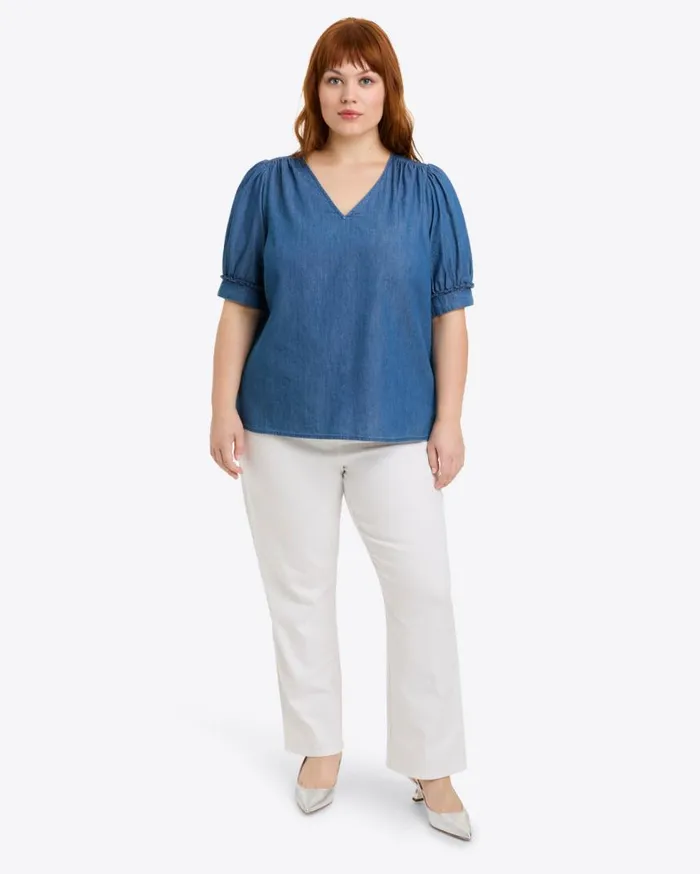 Draper James Tops Women Heidi VNeck Top In Chambray