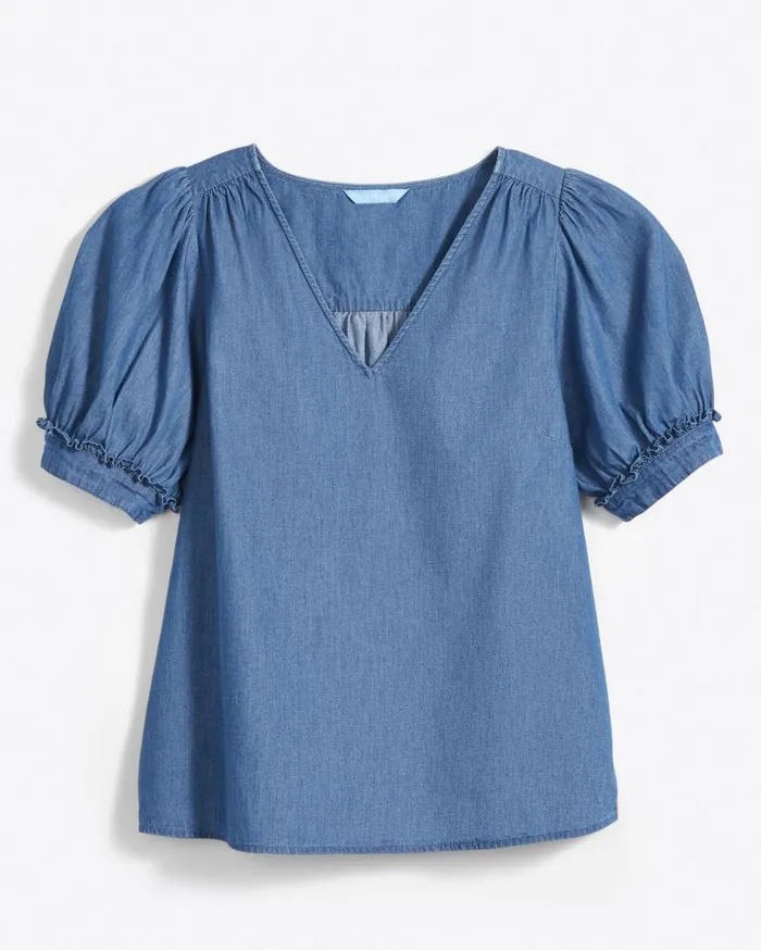 Draper James Tops Women Heidi VNeck Top In Chambray