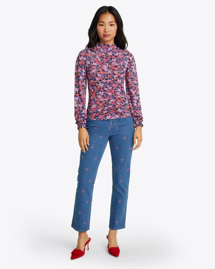 Draper James Tops Women Knit Turtleneck In Abstract Dahlia