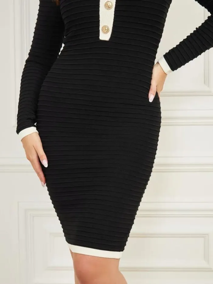 Dresses Women Marciano Alba Embossed Striped Sweater Dress Blacksandy Shore Dresses Women Marciano Alba Embossed Striped Sweater Dress Blacksandy Shore