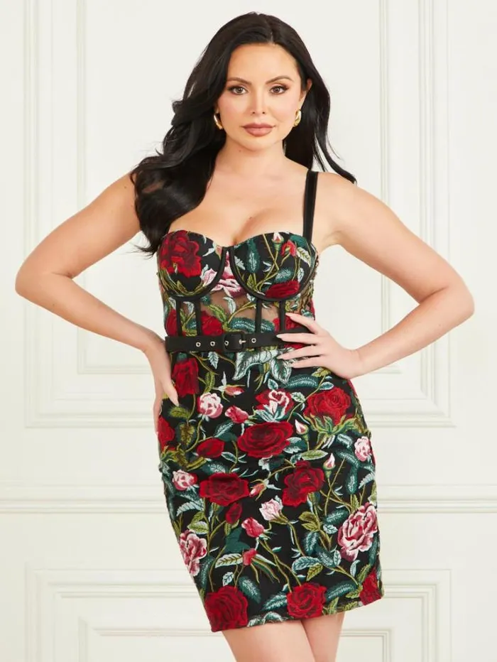 Dresses Women Marciano Embroidered Floral Corset Dress Black Floral Multi Dresses Women Marciano Embroidered Floral Corset Dress Black Floral Multi