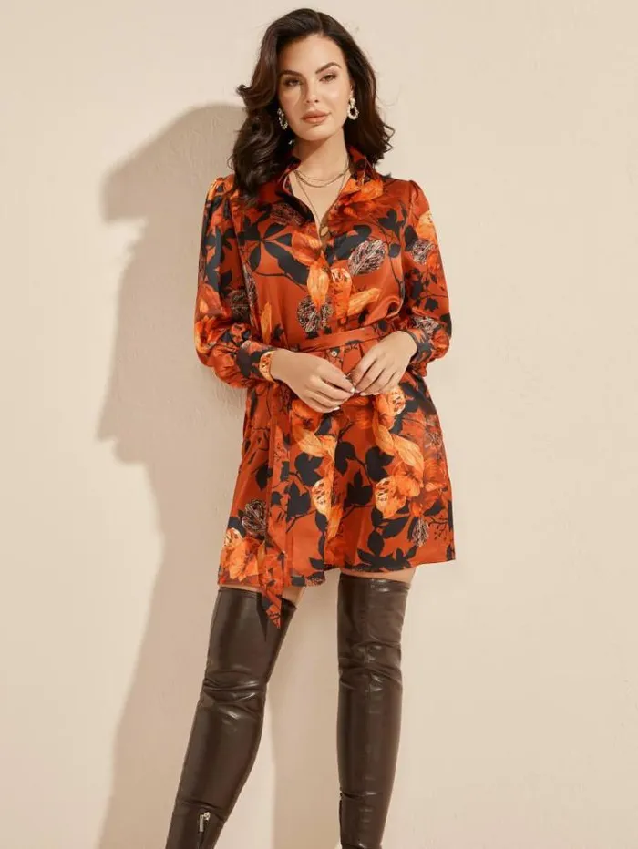 Dresses Women Marciano Swoon Printed Shirt Dress Falling Leaves