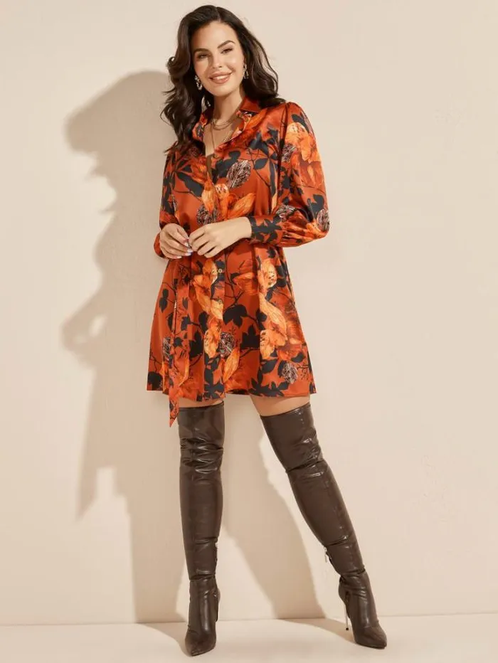 Dresses Women Marciano Swoon Printed Shirt Dress Falling Leaves Dresses Women Marciano Swoon Printed Shirt Dress Falling Leaves