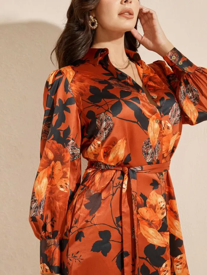 Dresses Women Marciano Swoon Printed Shirt Dress Falling Leaves Dresses Women Marciano Swoon Printed Shirt Dress Falling Leaves